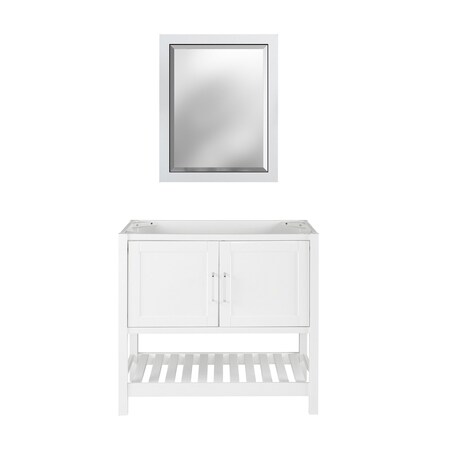Alaterre Furniture Bennet 2pc Wooden Bathroom Vanity Set - 36-in. L Vanity, 30-in. L Rectangular Mirror, White AVAN3600WHA